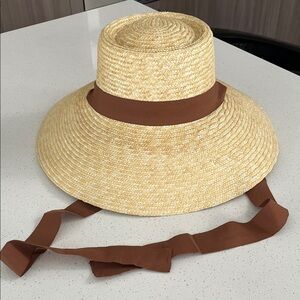 Elegant Tan Sun Hat with Brown Ribbon